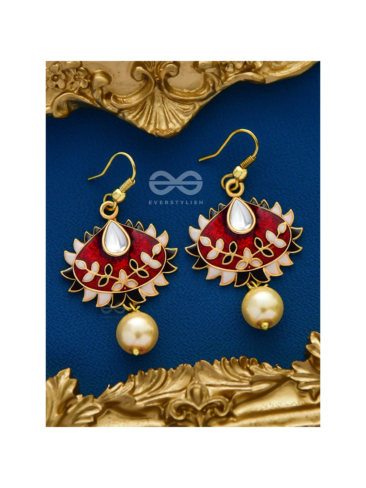 The Little Mesmerisers - Hand Painted Meenakari Earrings (White-Wine)
