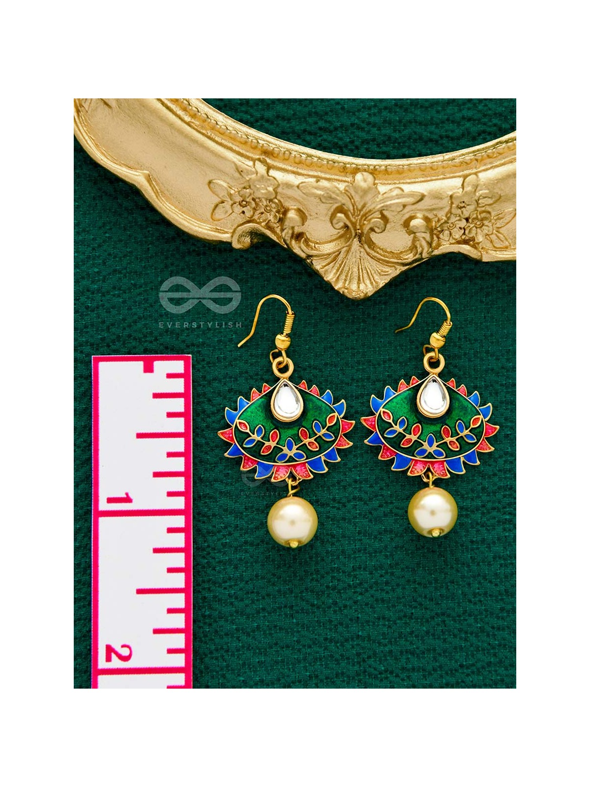 The Little Mesmerisers - Hand Painted Meenakari Earrings (Pine Green)