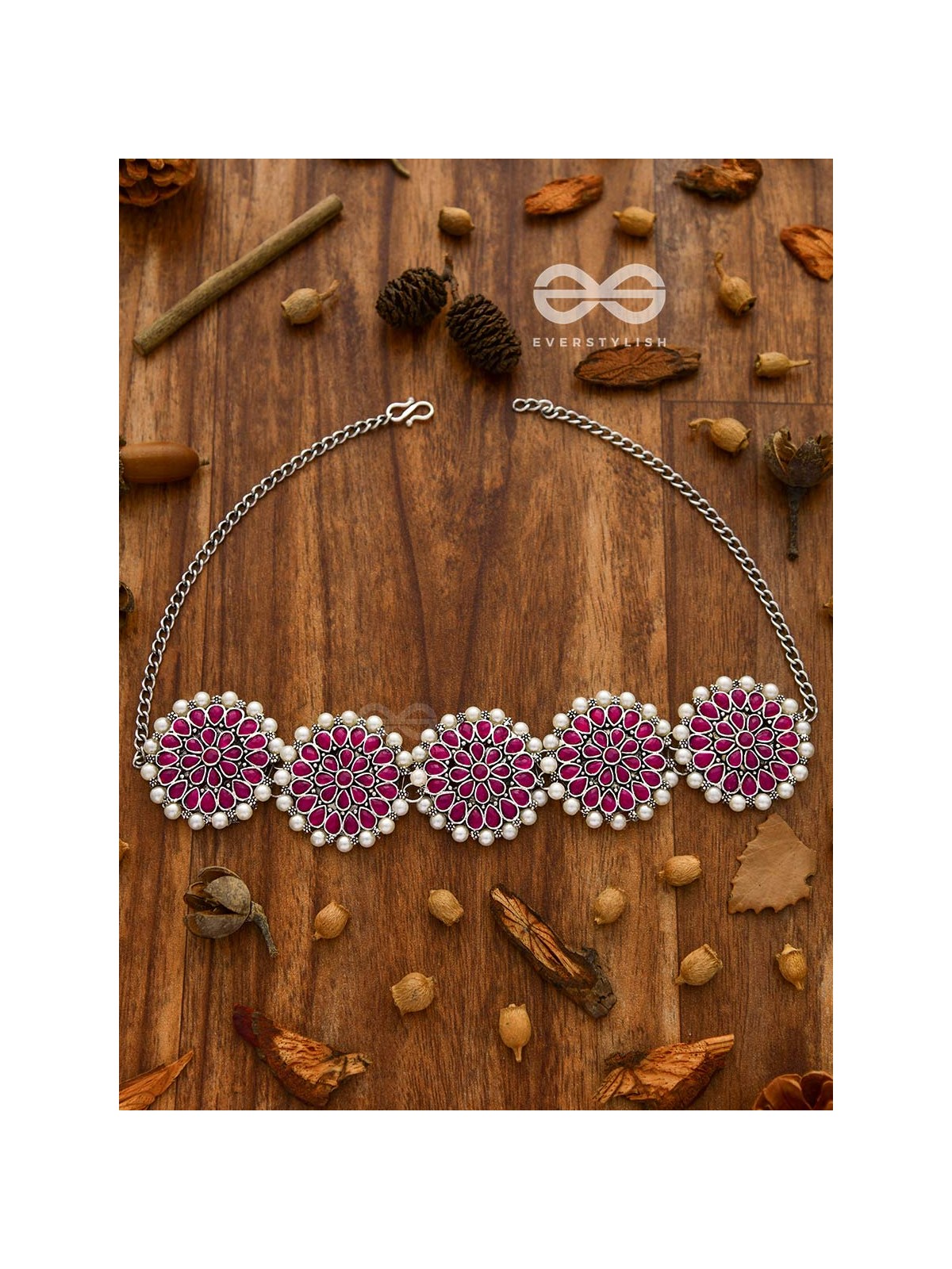 The classy Desire - Perfect Pearl Embellished Statement Choker (Ruby Red)