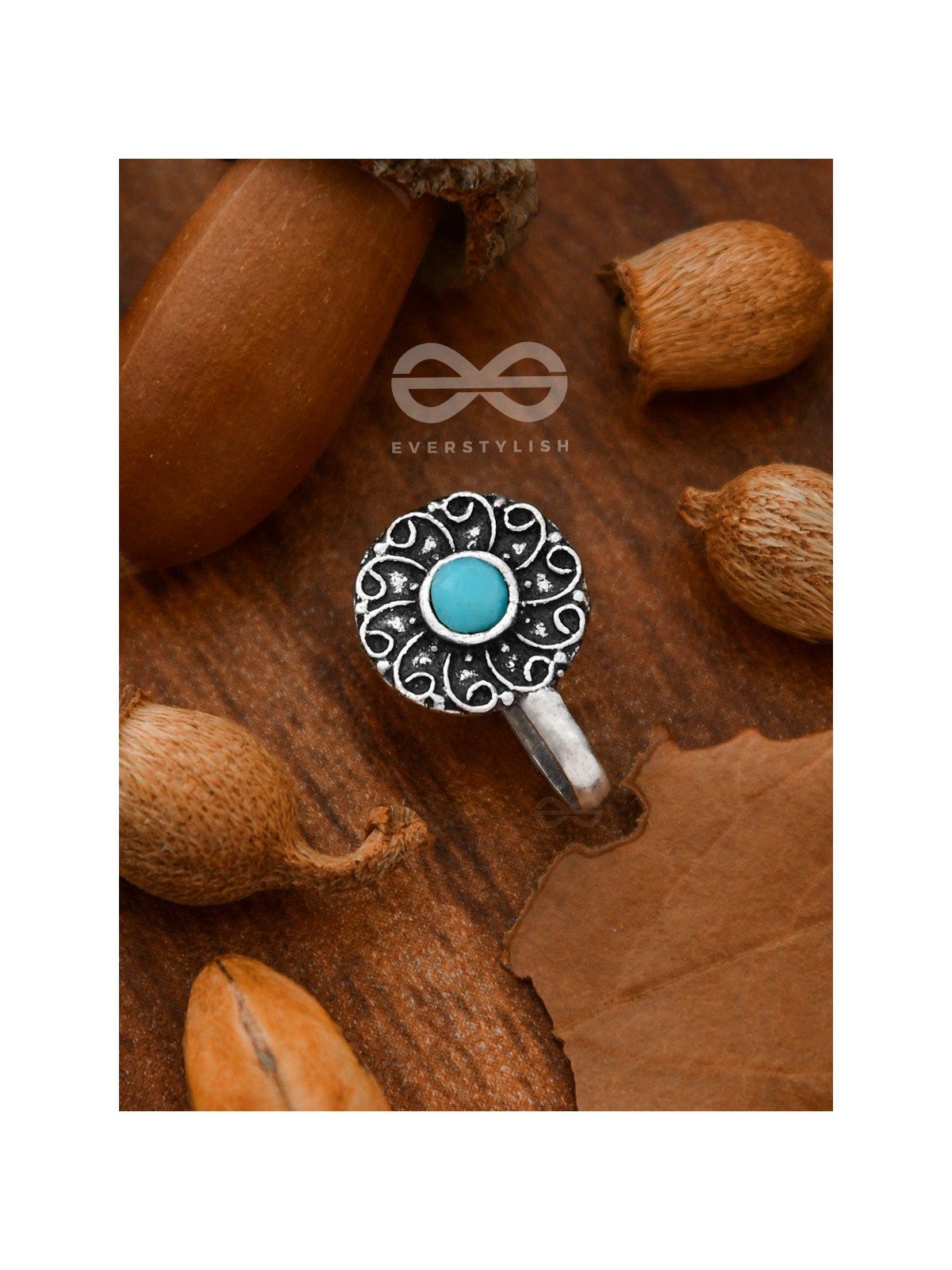 The Embellished Whirlwind - Oxidised Non-pierced Nosering (Sky blue)