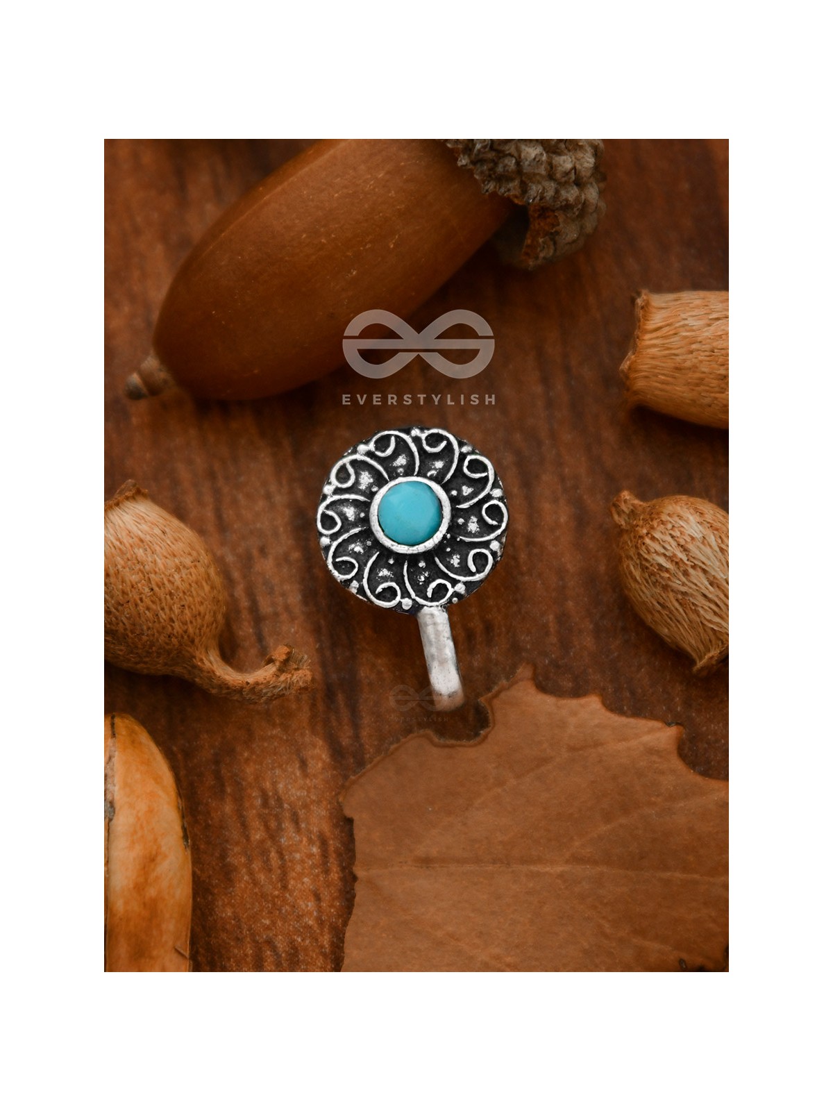 The Embellished Whirlwind - Oxidised Non-pierced Nosering (Sky blue)