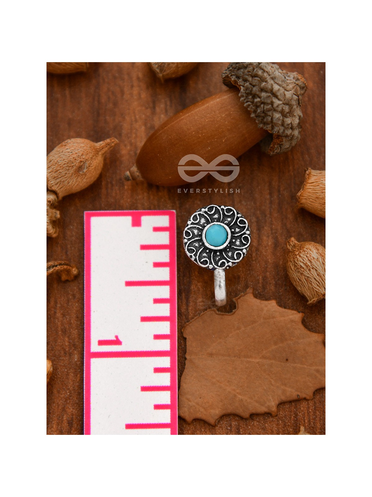 The Embellished Whirlwind - Oxidised Non-pierced Nosering (Sky blue)