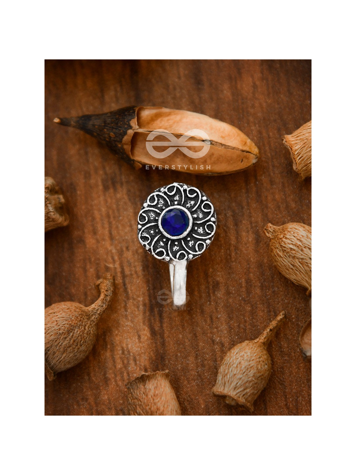 The Embellished Whirlwind - Oxidised Non-pierced Nosering (Navy blue)