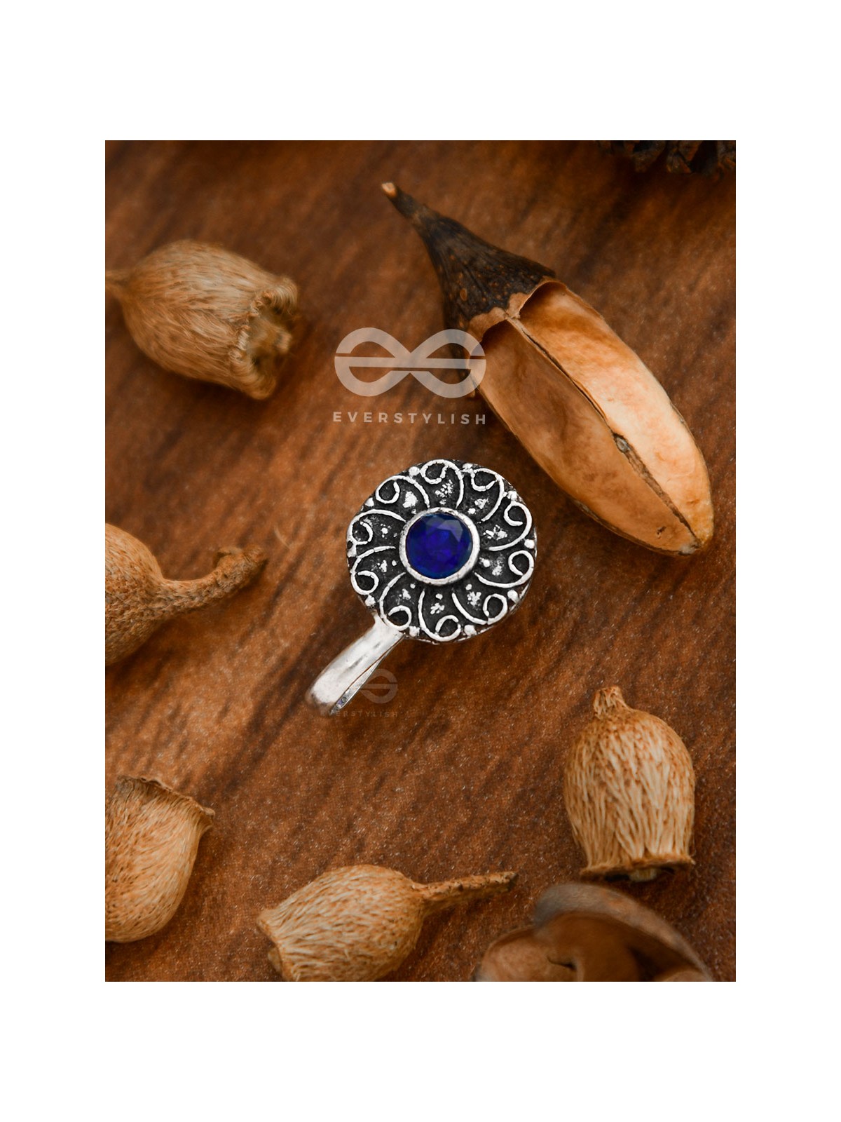The Embellished Whirlwind - Oxidised Non-pierced Nosering (Navy blue)