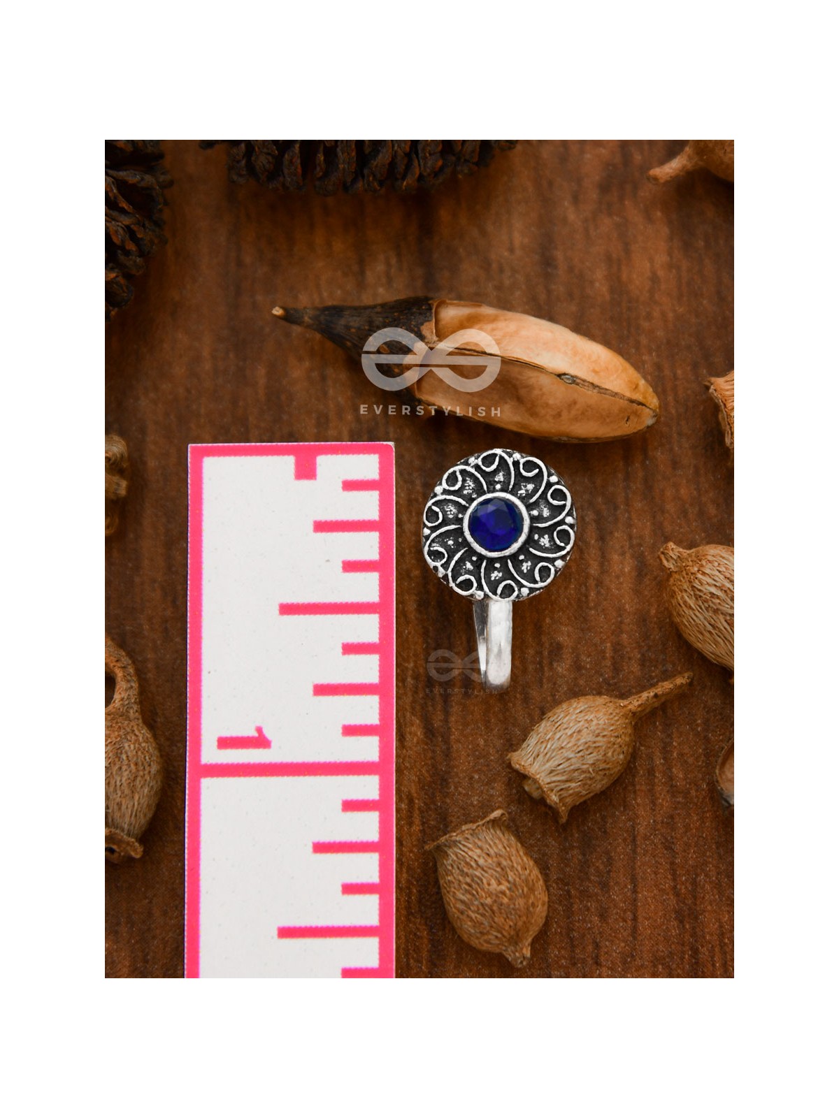 The Embellished Whirlwind - Oxidised Non-pierced Nosering (Navy blue)