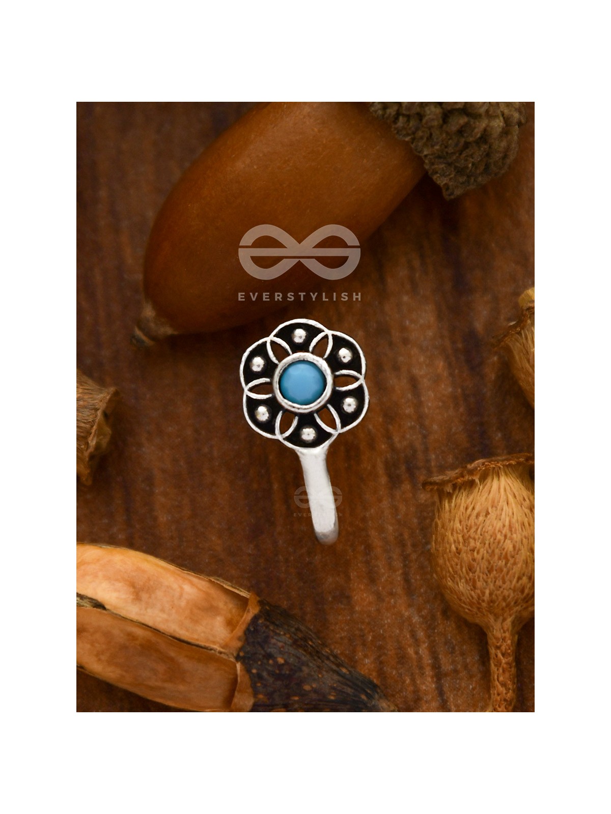 The Flower of Ikigai- Oxidised Non-pierced Nosering(Sky Blue)