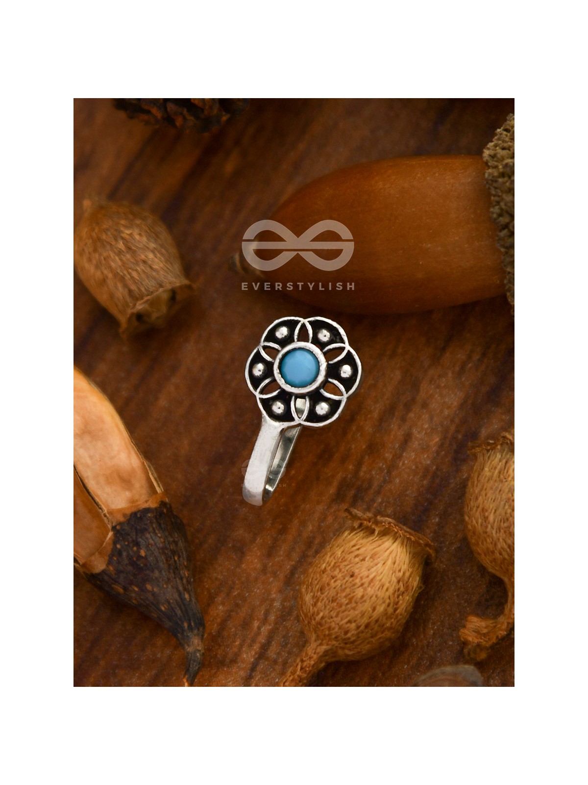 The Flower of Ikigai- Oxidised Non-pierced Nosering(Sky Blue)