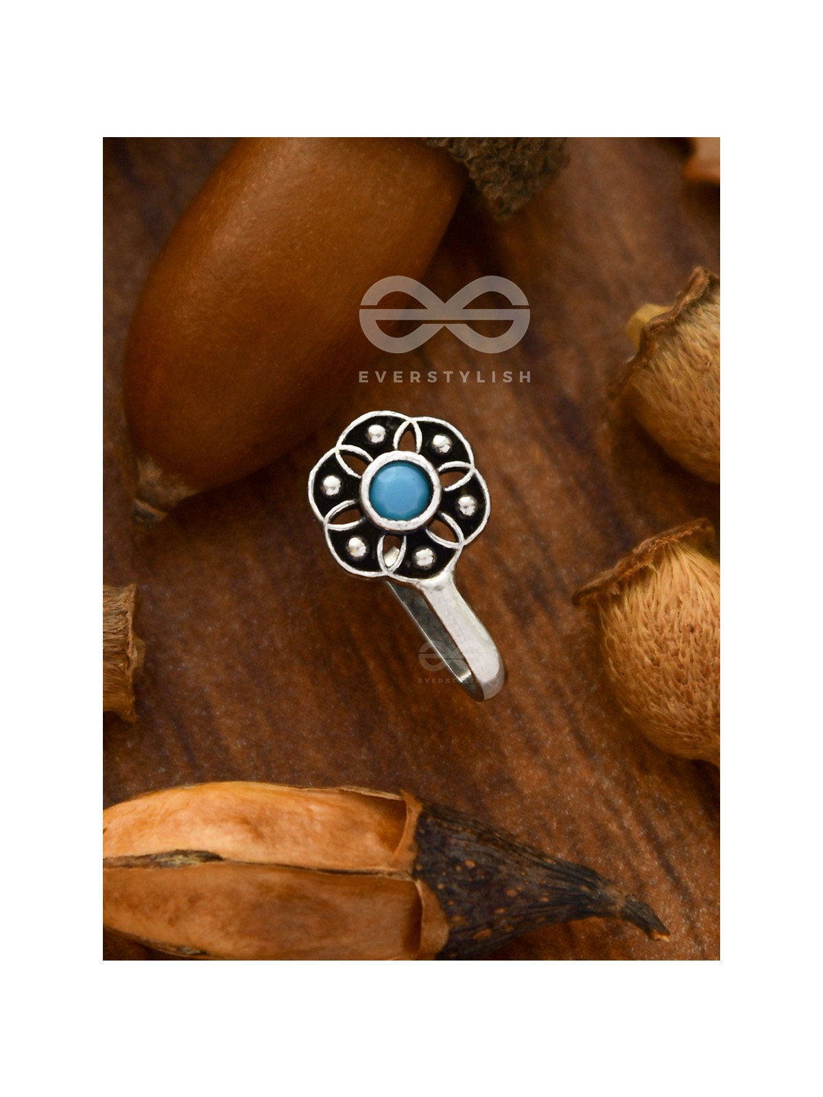 The Flower of Ikigai- Oxidised Non-pierced Nosering(Sky Blue)