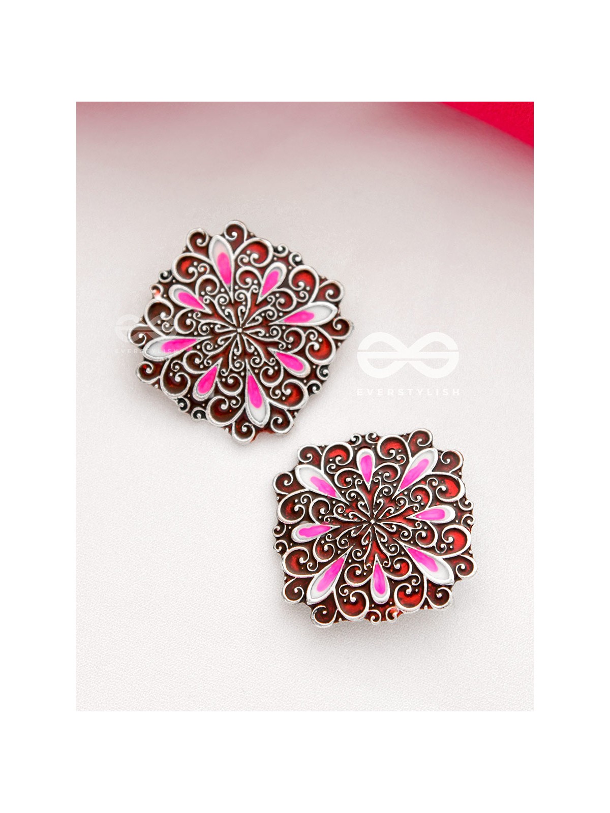 The Alluring Motifs - Statement Meenakari Studs (Burgundy)