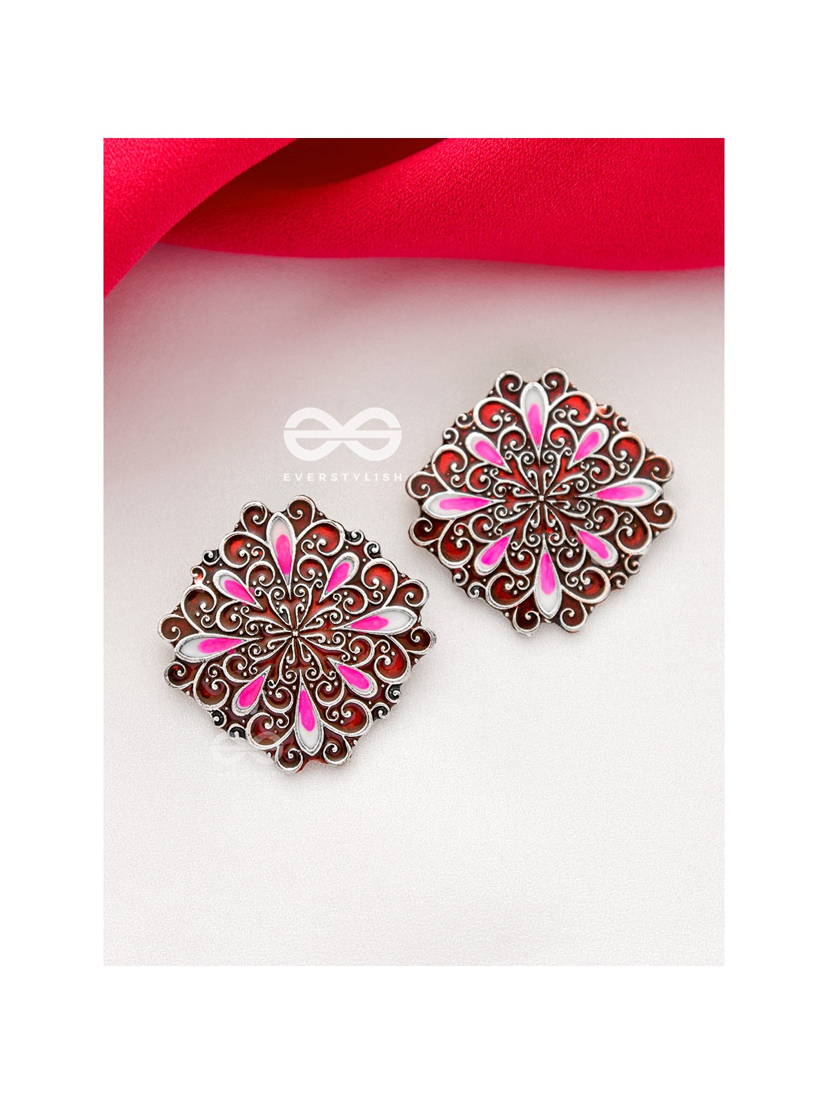 The Alluring Motifs - Statement Meenakari Studs (Burgundy)