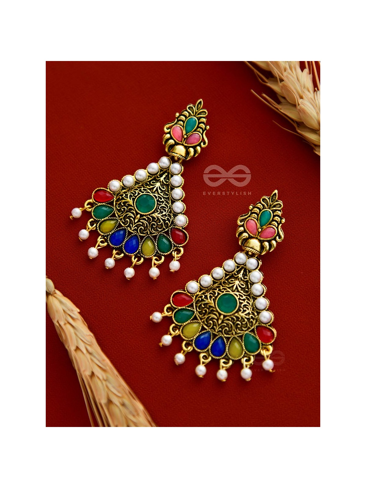 The Embellished Intricacy - Golden Statement Earrings