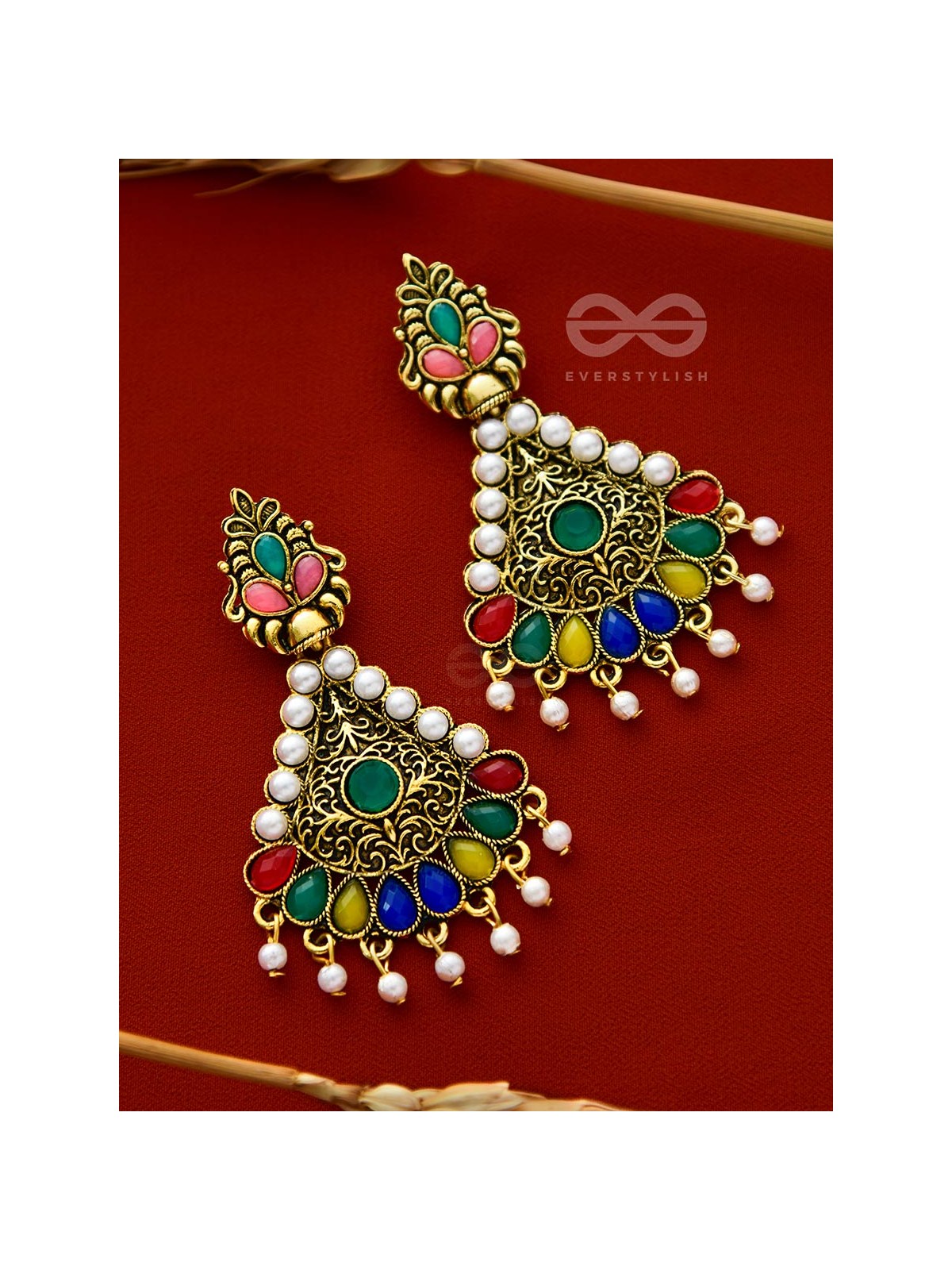The Embellished Intricacy - Golden Statement Earrings