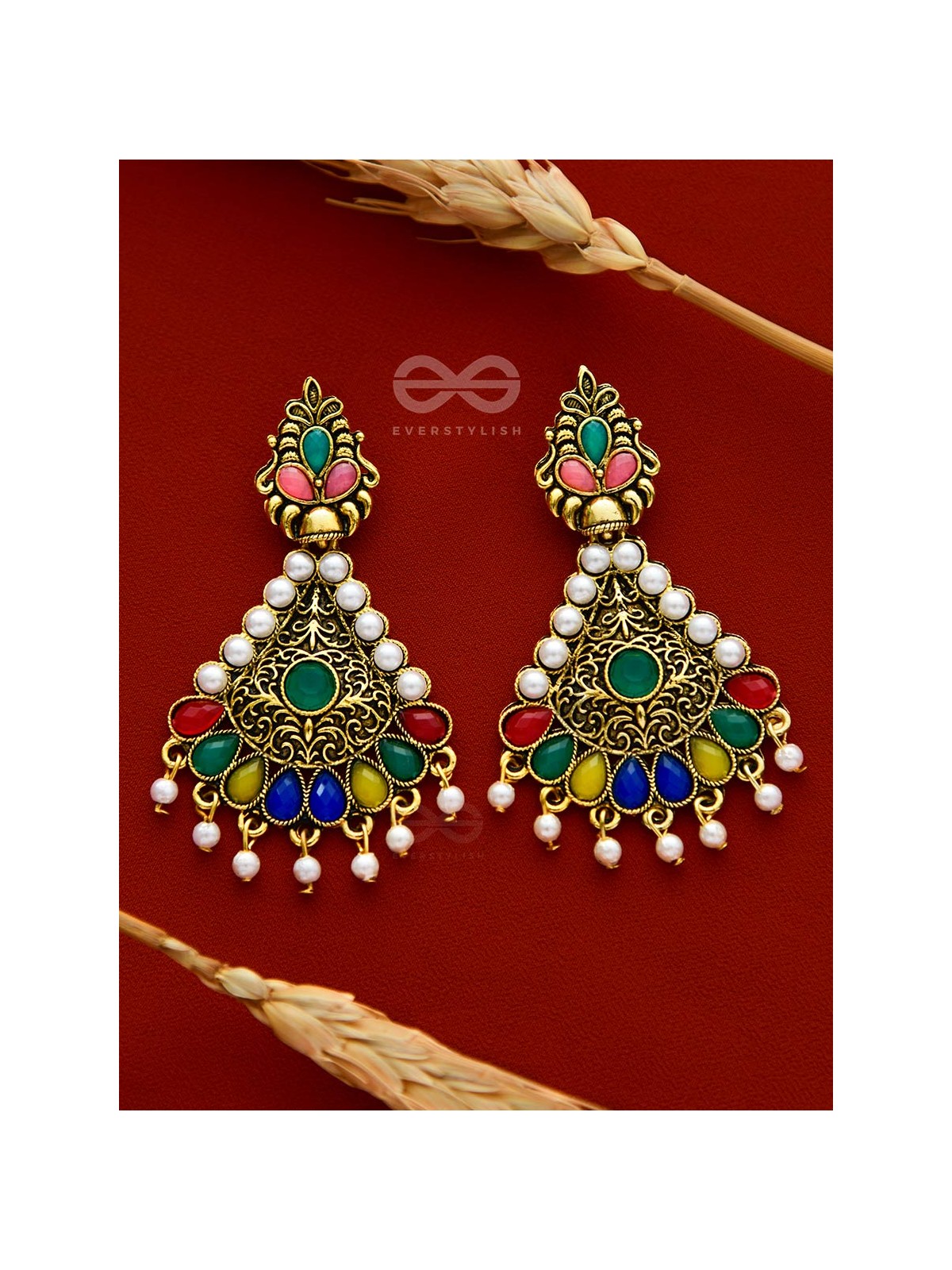 The Embellished Intricacy - Golden Statement Earrings