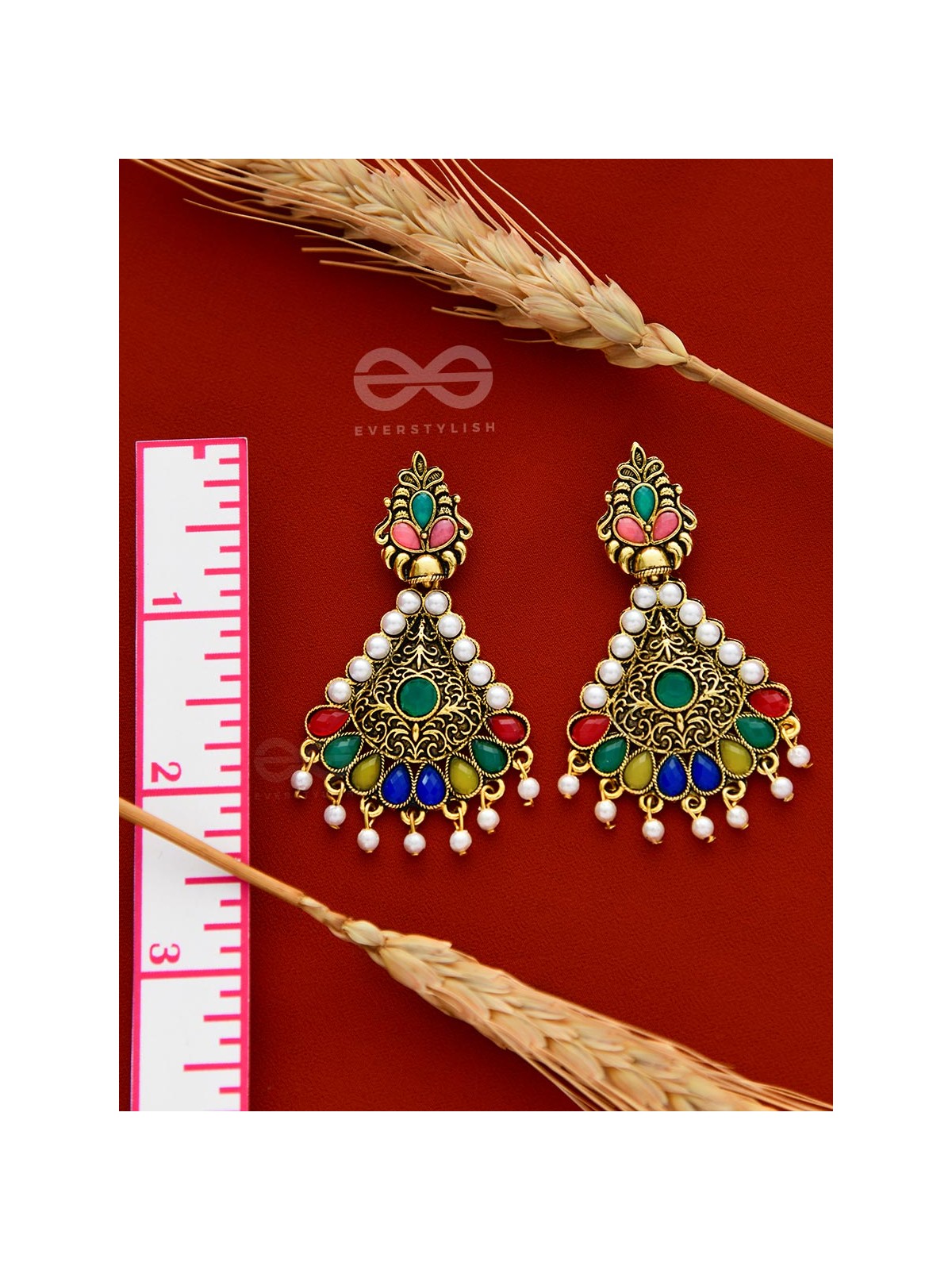The Embellished Intricacy - Golden Statement Earrings