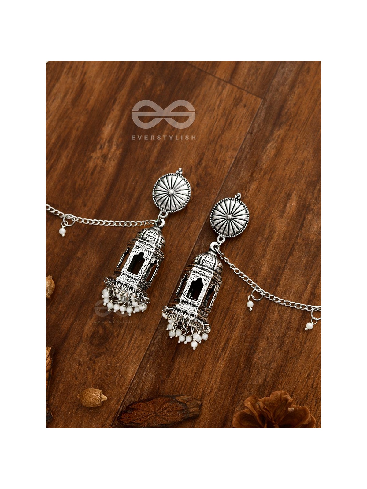 A Divine Allure - Oxidised Silver Earrings with hair Attachement