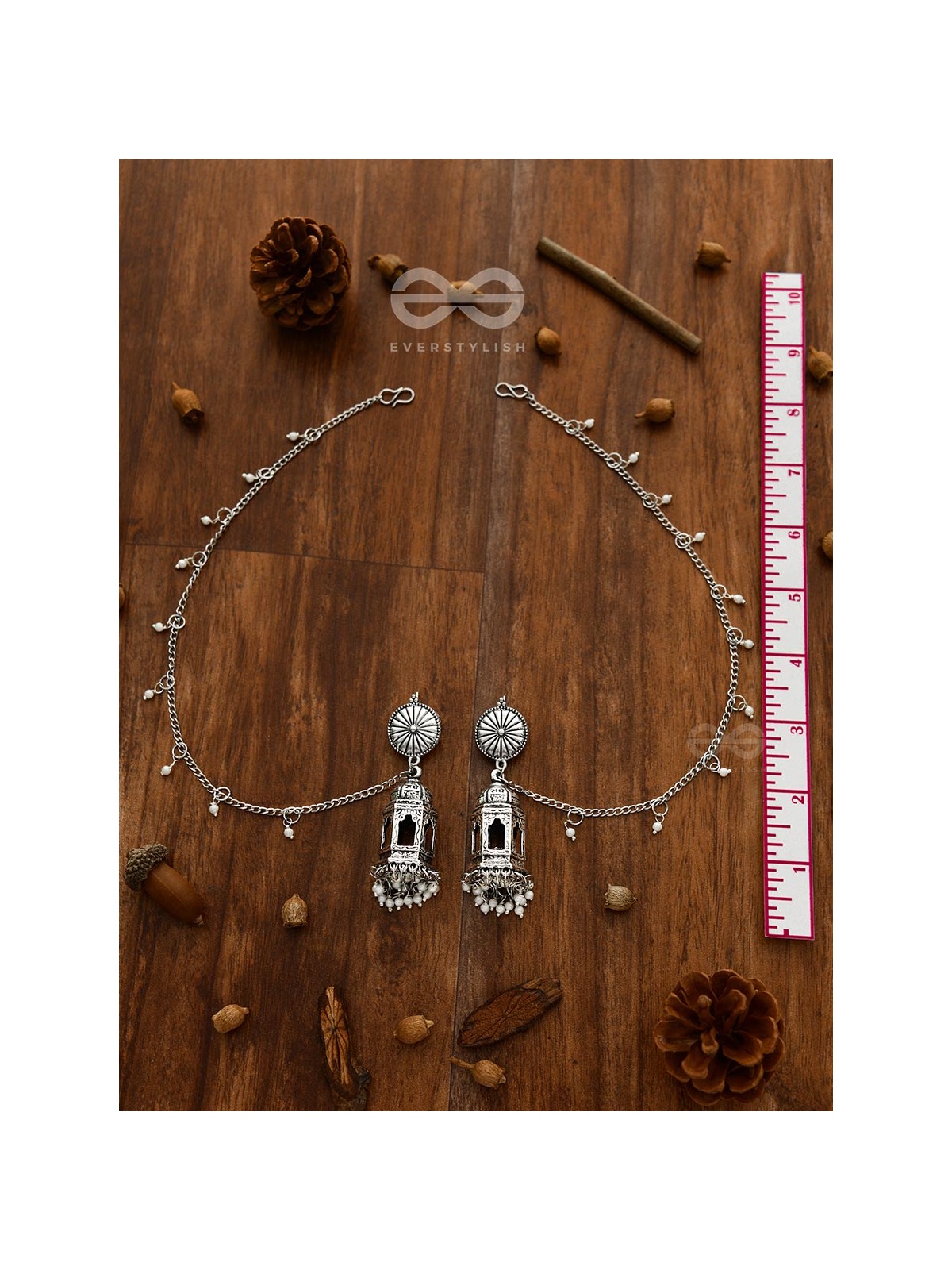 A Divine Allure - Oxidised Silver Earrings with hair Attachement