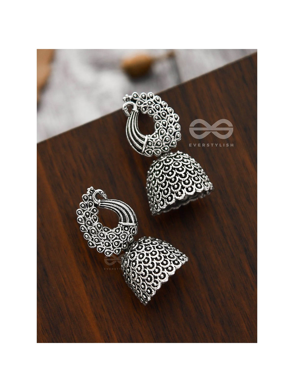 The Intricate Peacock Delight - Oxidised Boho Jhumkas