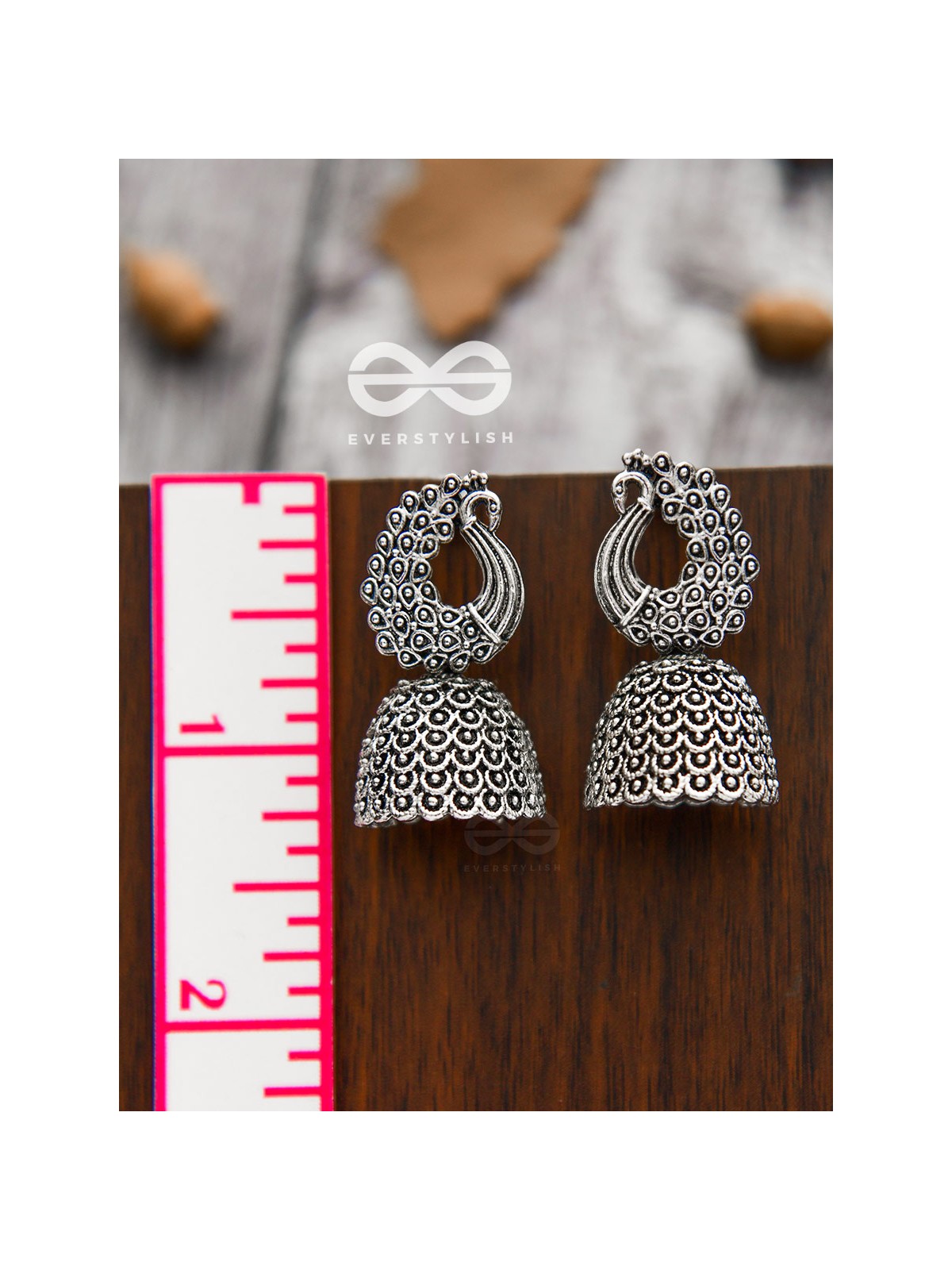 The Intricate Peacock Delight - Oxidised Boho Jhumkas