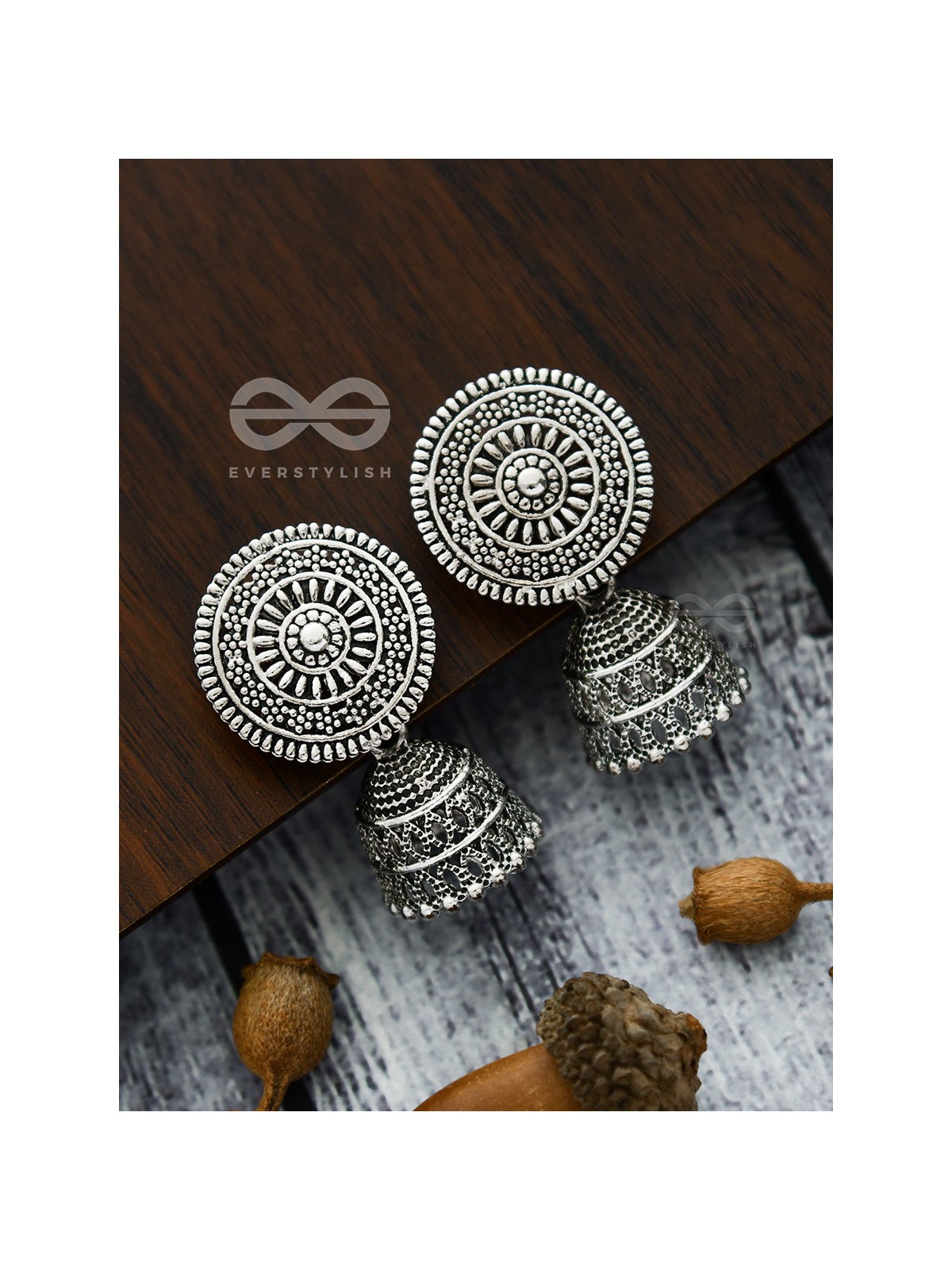 The Shield of Motifs -  Oxidised Boho Jhumki