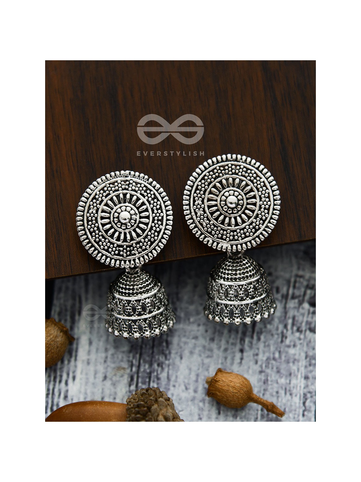 The Shield of Motifs -  Oxidised Boho Jhumki