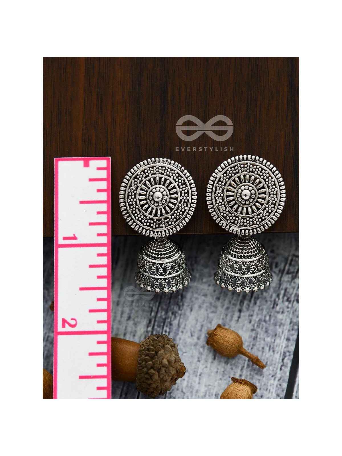 The Shield of Motifs -  Oxidised Boho Jhumki