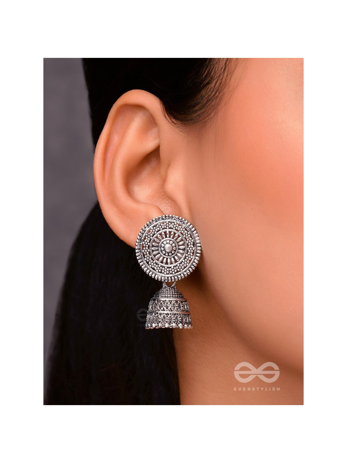 The Shield of Motifs -  Oxidised Boho Jhumki
