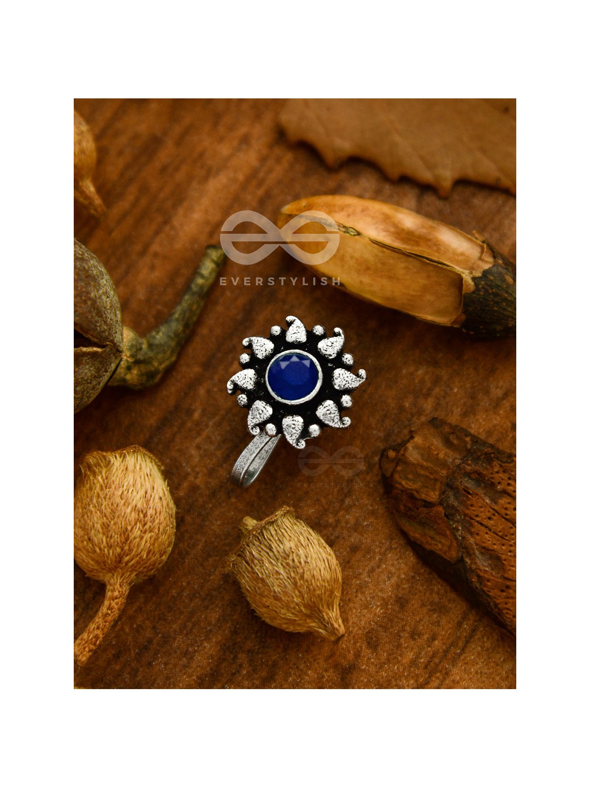 THE PAISLEY SUN - OXIDIZED NON-PIERCED NOSE-PIN (Navy Blue)