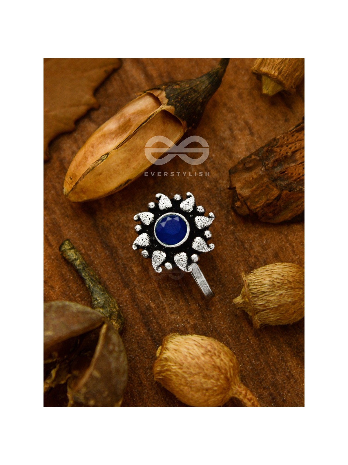 THE PAISLEY SUN - OXIDIZED NON-PIERCED NOSE-PIN (Navy Blue)