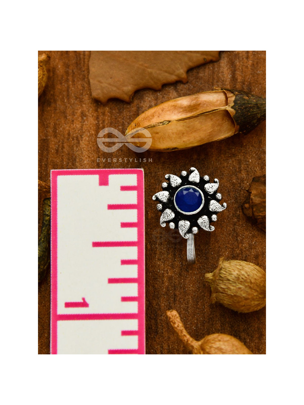 THE PAISLEY SUN - OXIDIZED NON-PIERCED NOSE-PIN (Navy Blue)