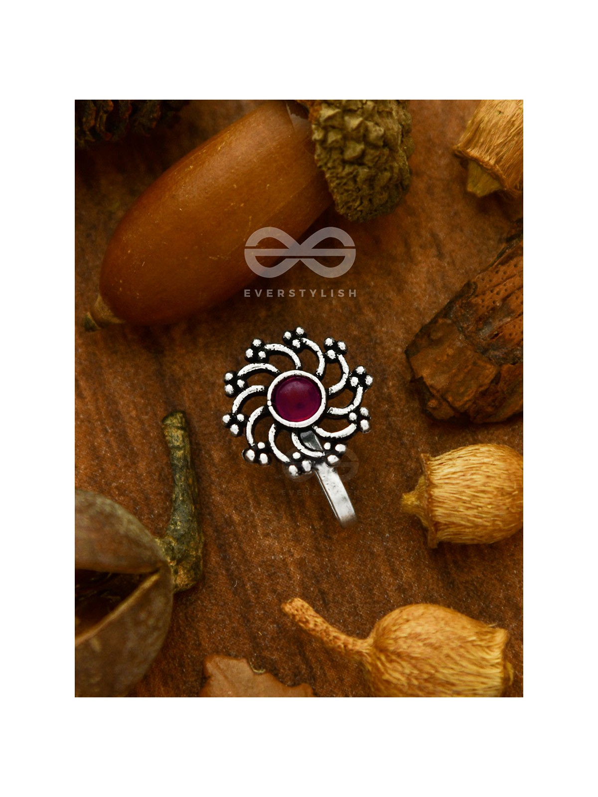 The Rustic Charm- Oxidised non-pierced Nosepin (ruby red)