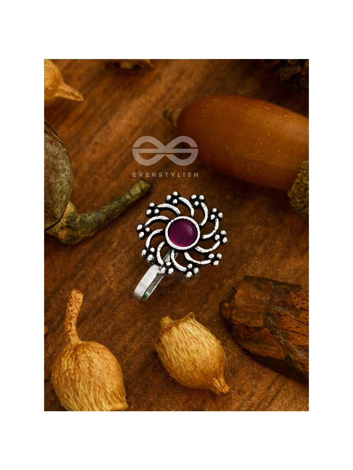 The Rustic Charm- Oxidised non-pierced Nosepin (ruby red)