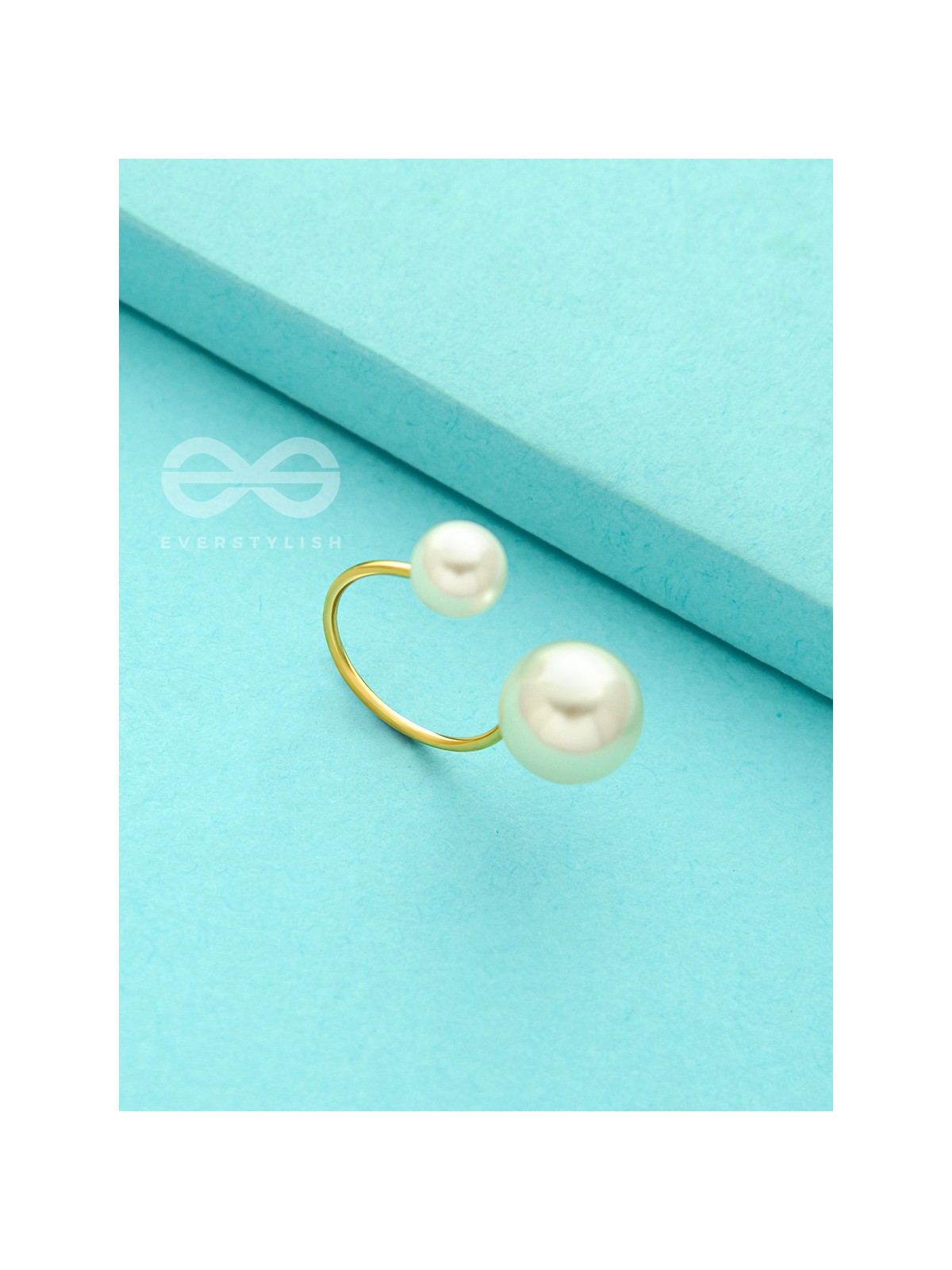 Precarious Pair Of Pearls - Statement Golden Ring