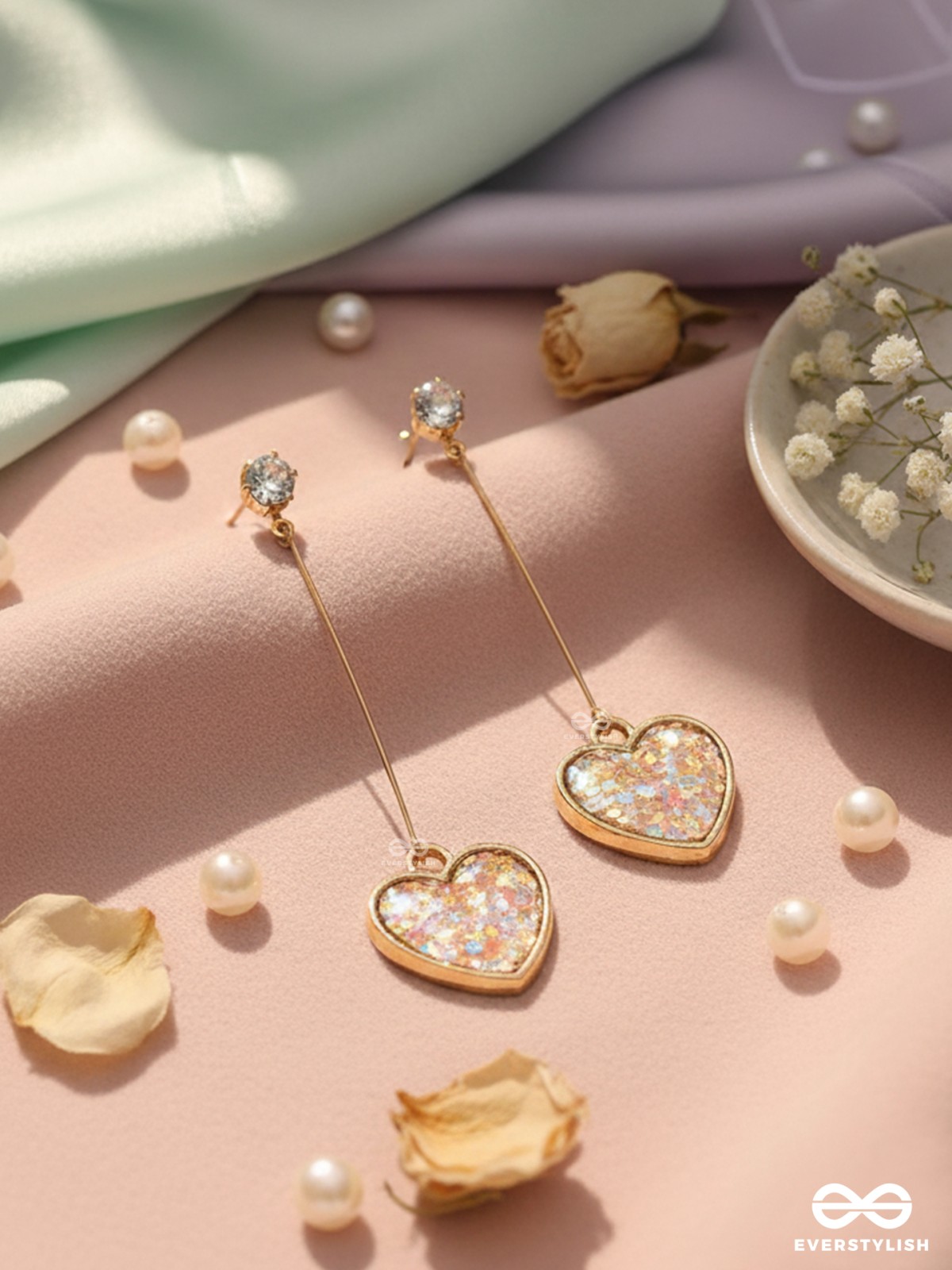 The Dangling Mosaic Hearts - Golden Casual Earrings