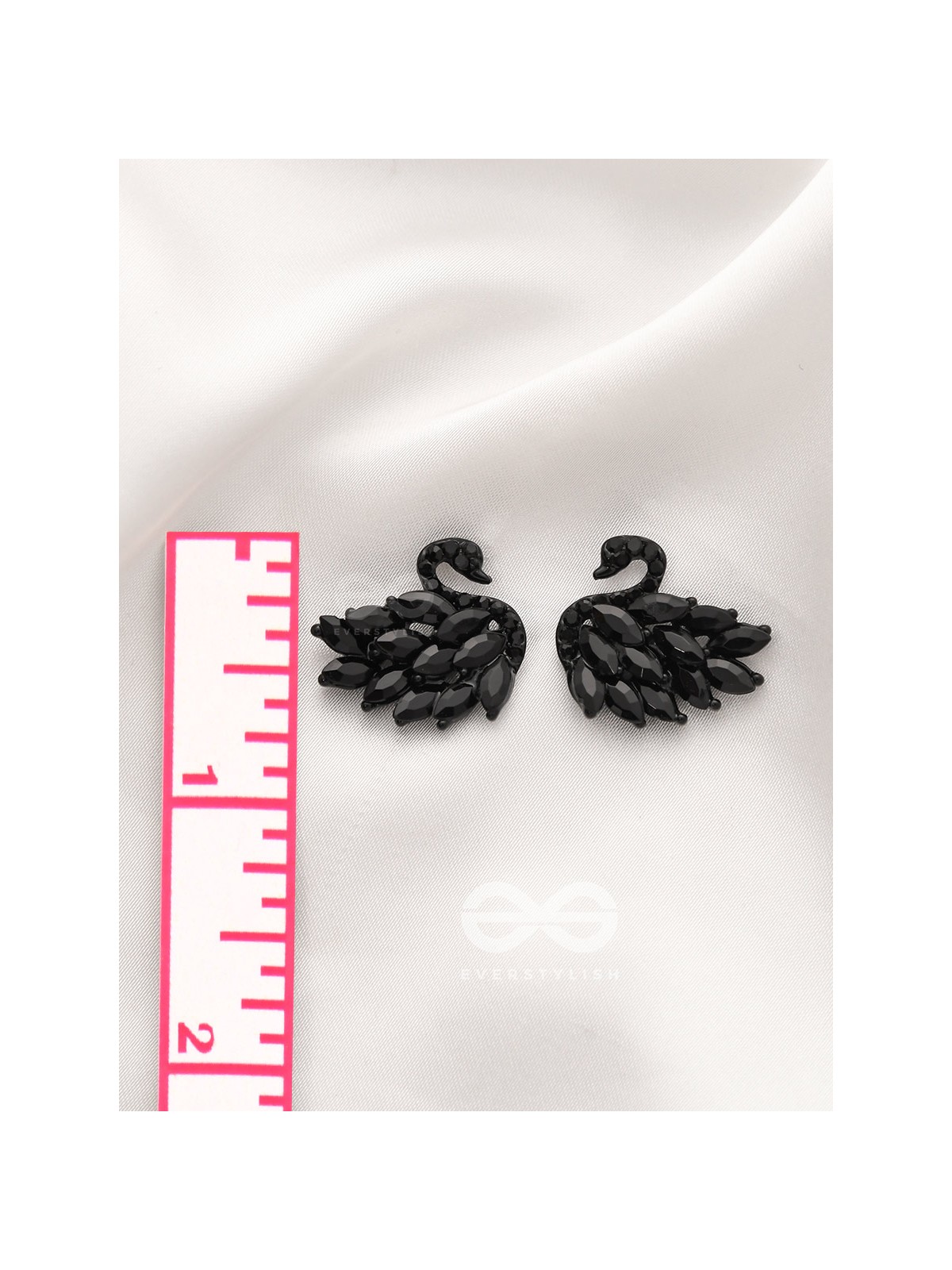 The Crystal Feathered Swans - Statement Embellished Studs - Black