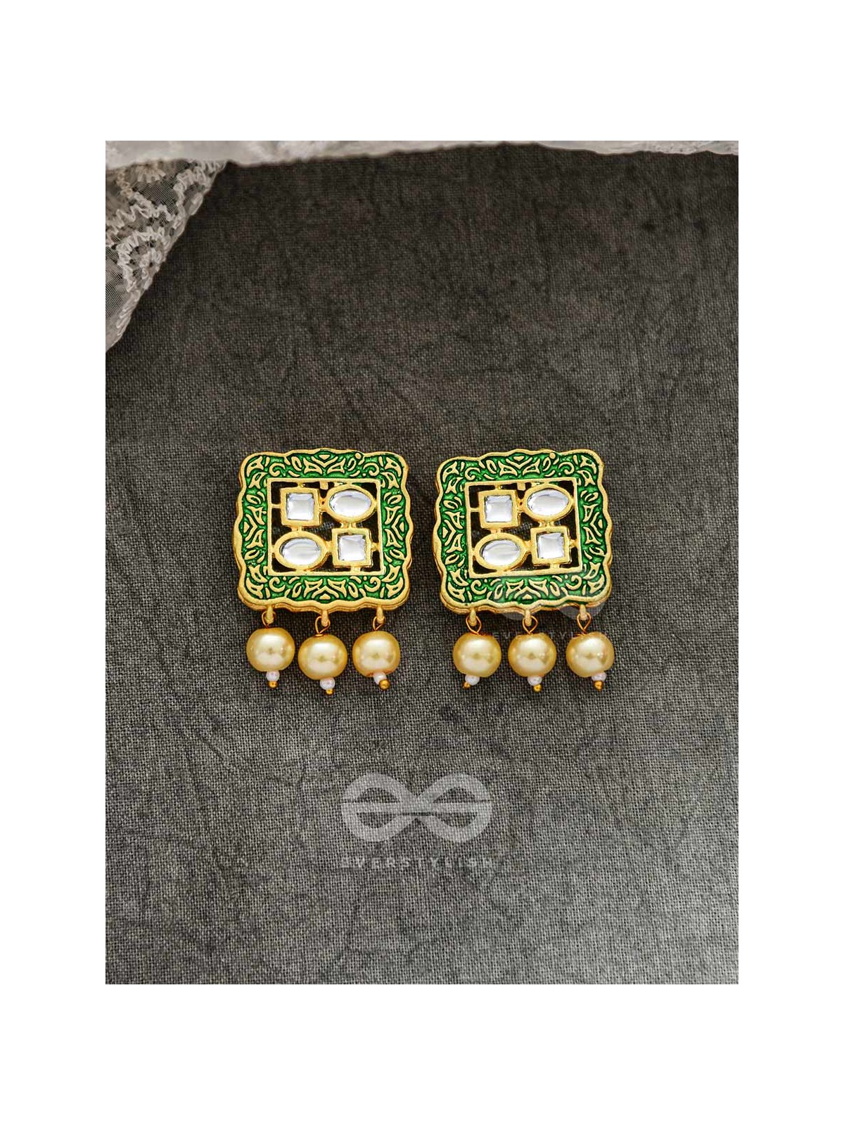 The Windows of Opulence - Set of Statement Choker and Earrings( INDIA GREEN)