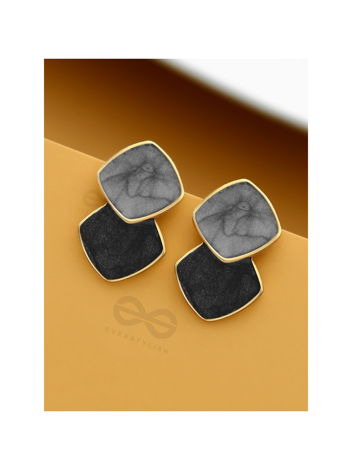 A Classy delight - Statement Enamelled Earrings ( grey -black)