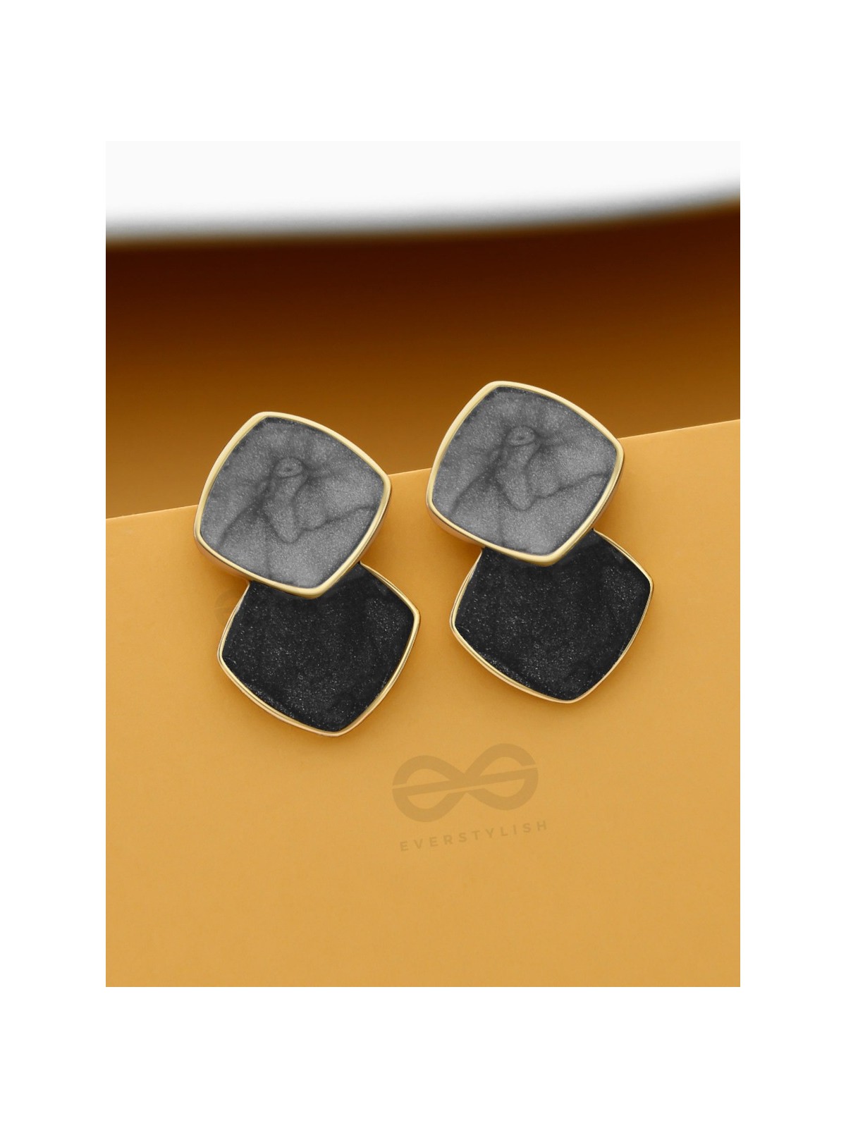 A Classy delight - Statement Enamelled Earrings ( grey -black)