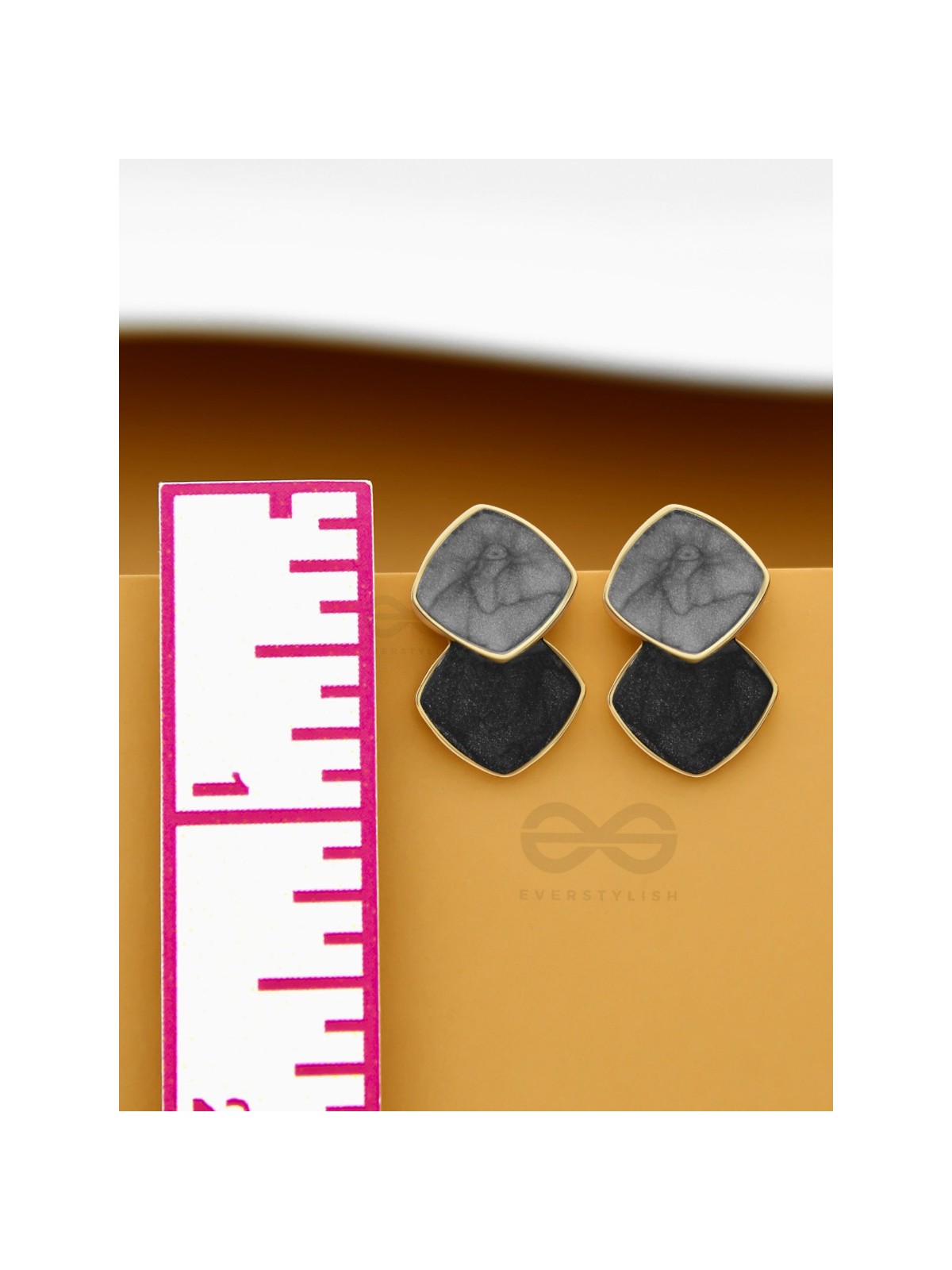 A Classy delight - Statement Enamelled Earrings ( grey -black)