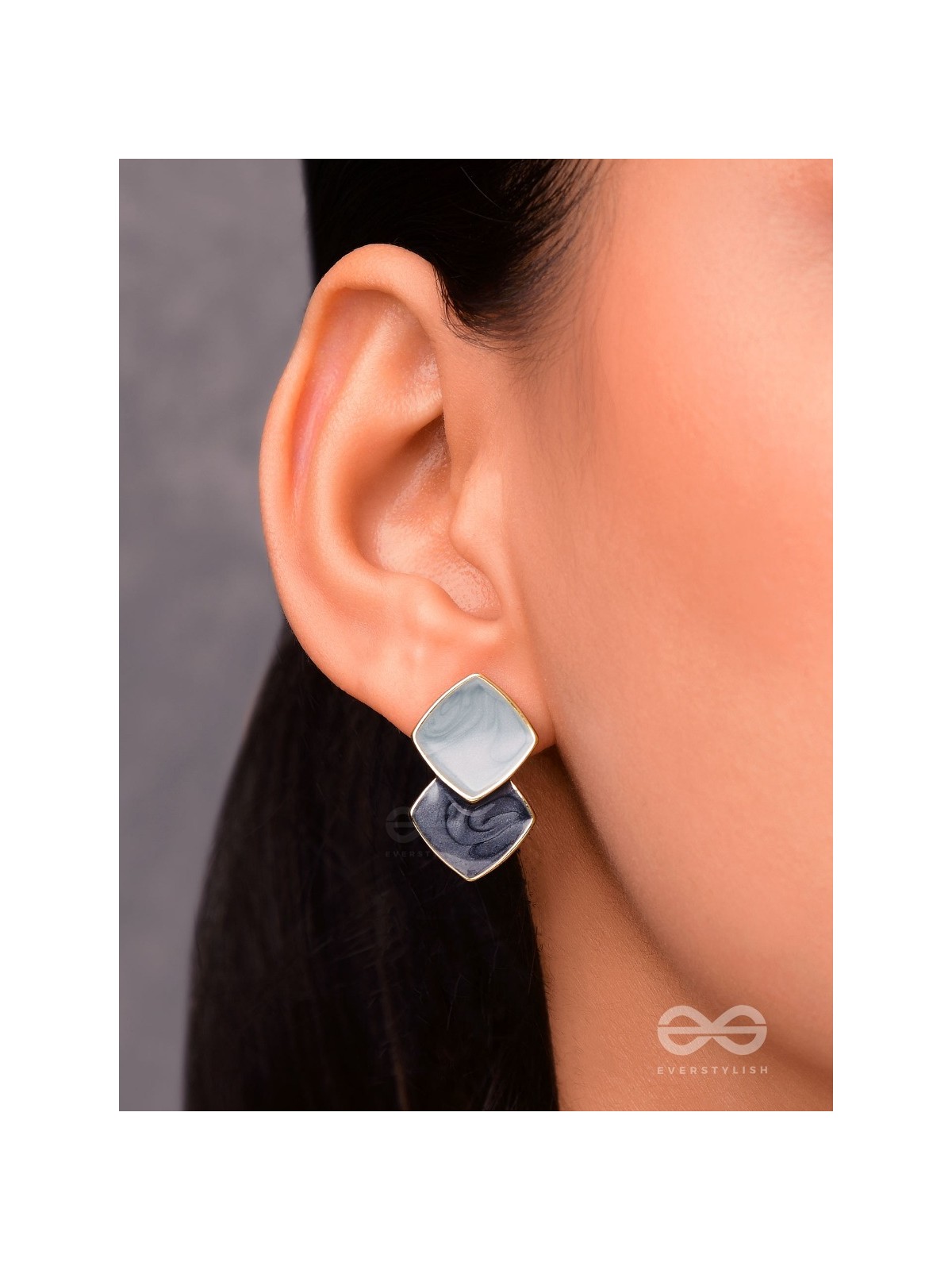 A Classy delight - Statement Enamelled Earrings ( grey -black)