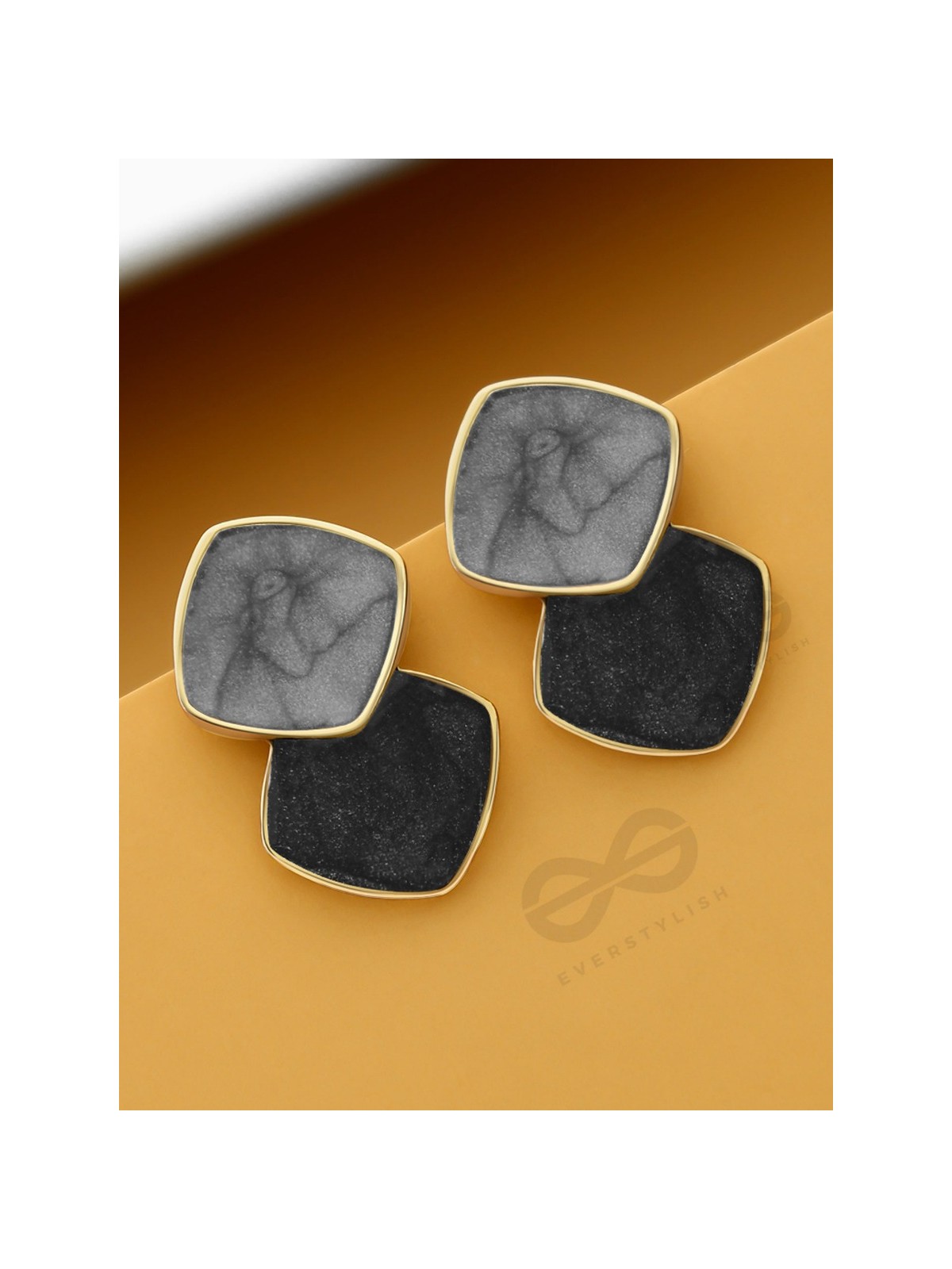A Classy delight - Statement Enamelled Earrings ( grey -black)