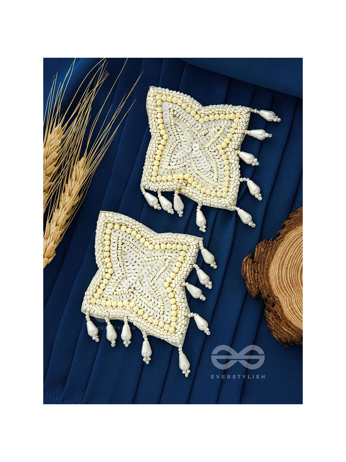 The Royal Pearl Delight - Embroidered Statement Stud Earrings