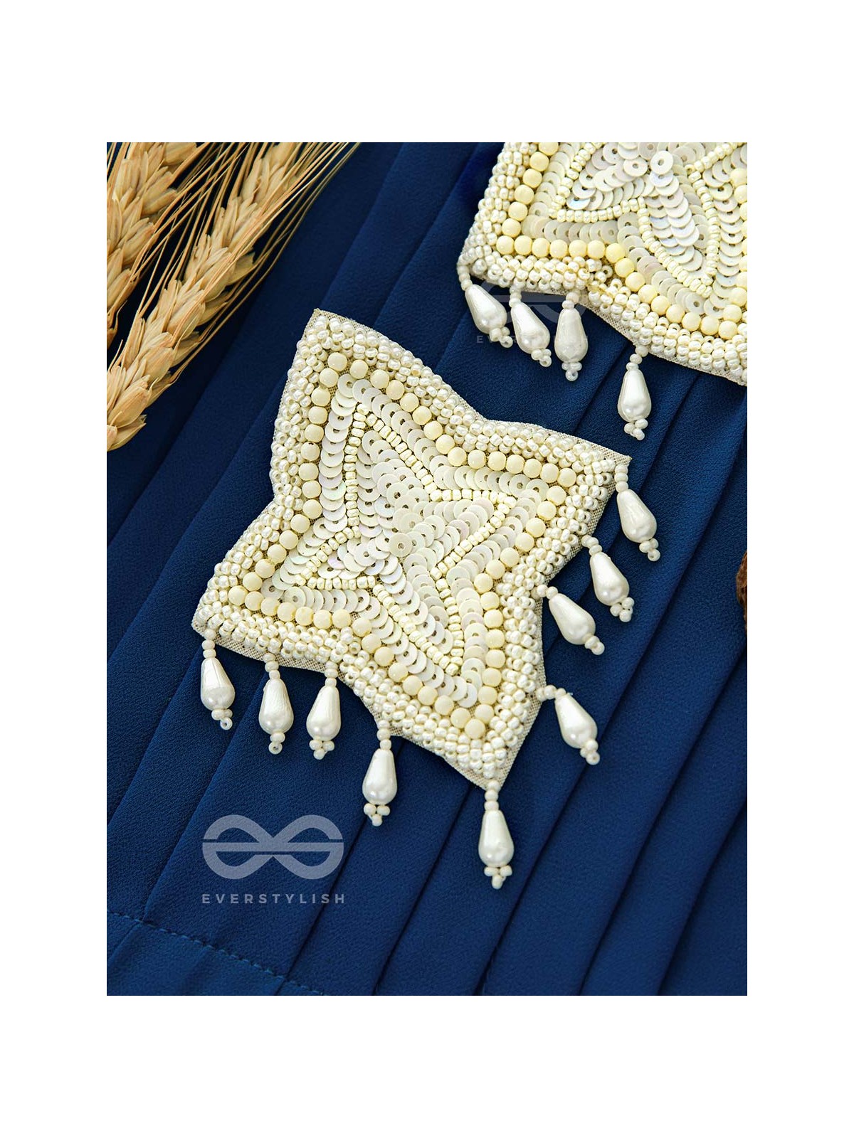 The Royal Pearl Delight - Embroidered Statement Stud Earrings