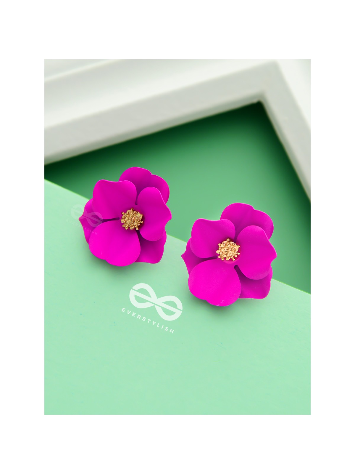 THE POISED PERIWINKLES - Statement Floral Studs (Fushcia)