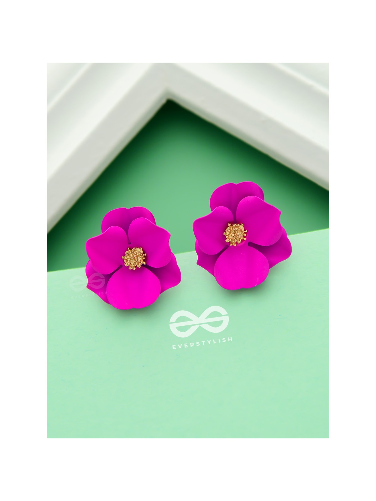 THE POISED PERIWINKLES - Statement Floral Studs (Fushcia)