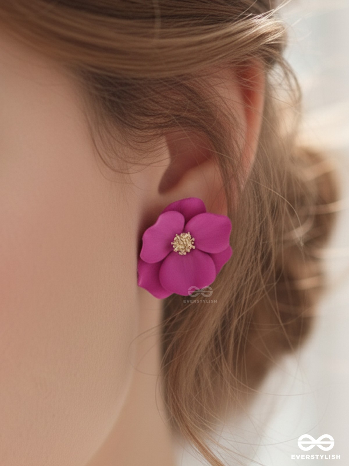 THE POISED PERIWINKLES - Statement Floral Studs (Fushcia)
