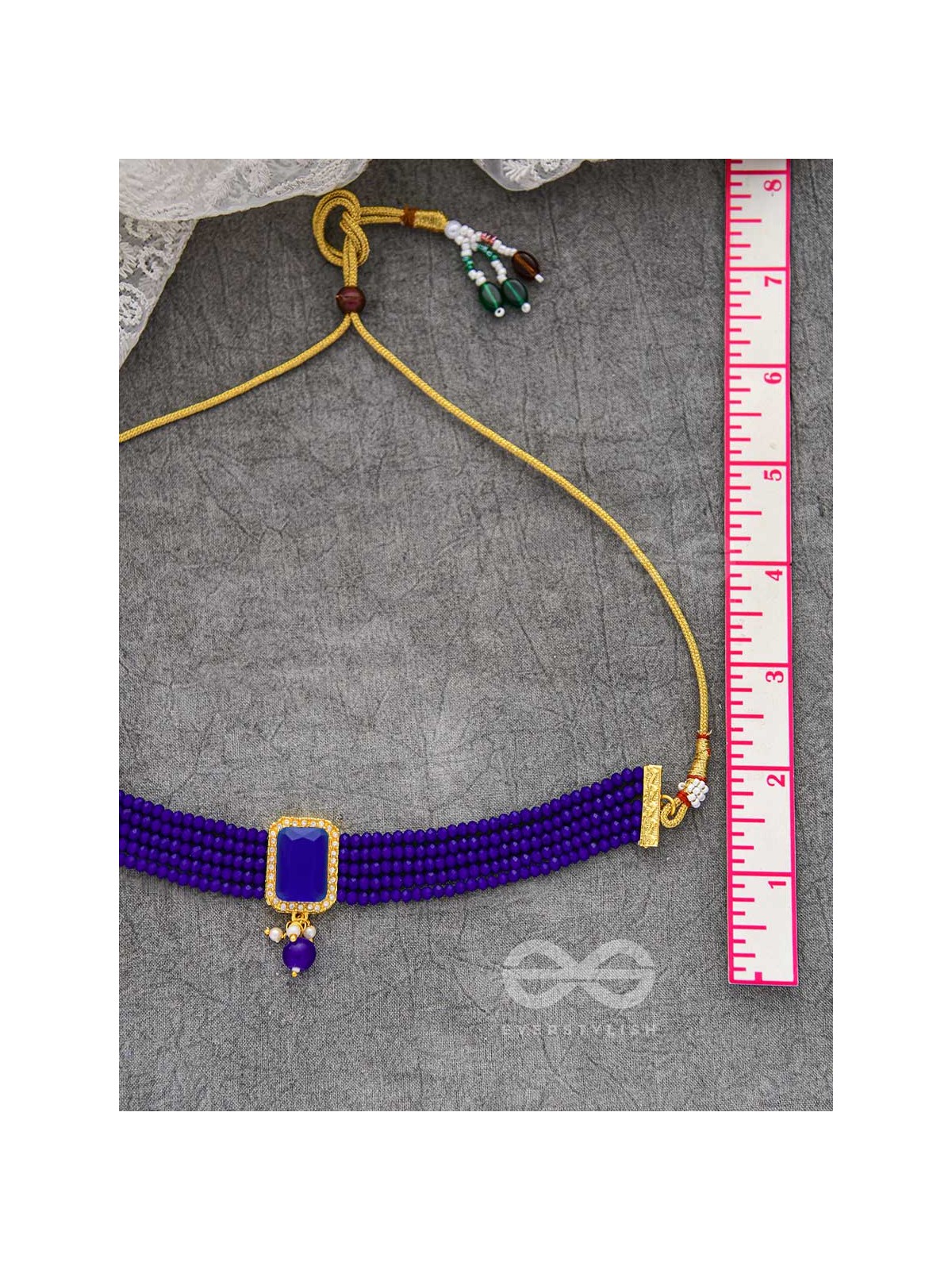 THE MYSTICAL MAGNIFICENCE - SET OF STATEMENT CHOKER AND EARRINGS (ROYAL BLUE)