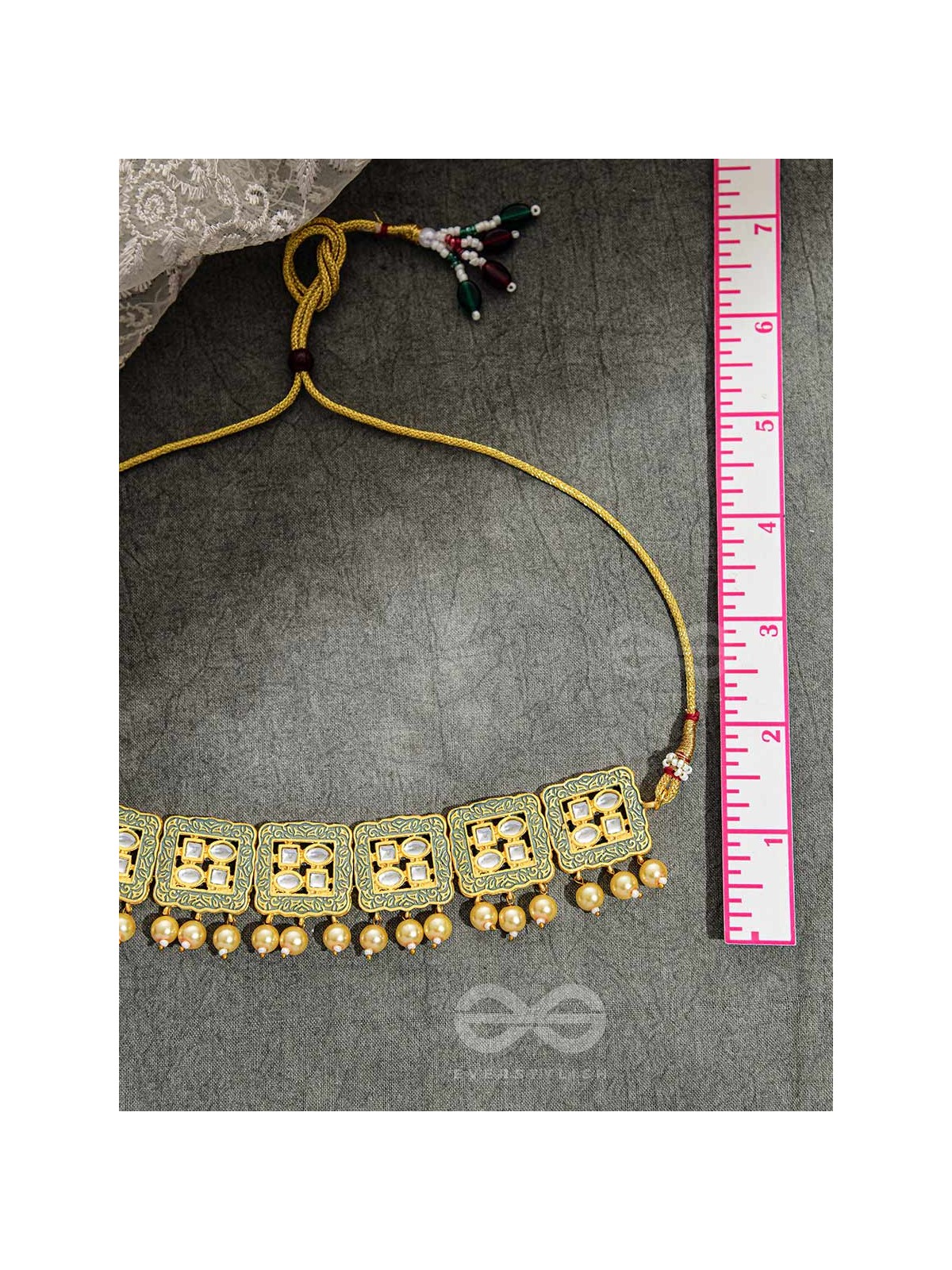 THE WINDOWS OF OPULENCE - SET OF STATEMENT CHOKER AND EARRINGS(Artichoke green)
