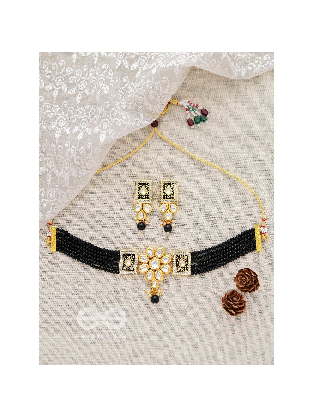 The Etheral Elegance - Set of Statement Choker And Earrings (Black)