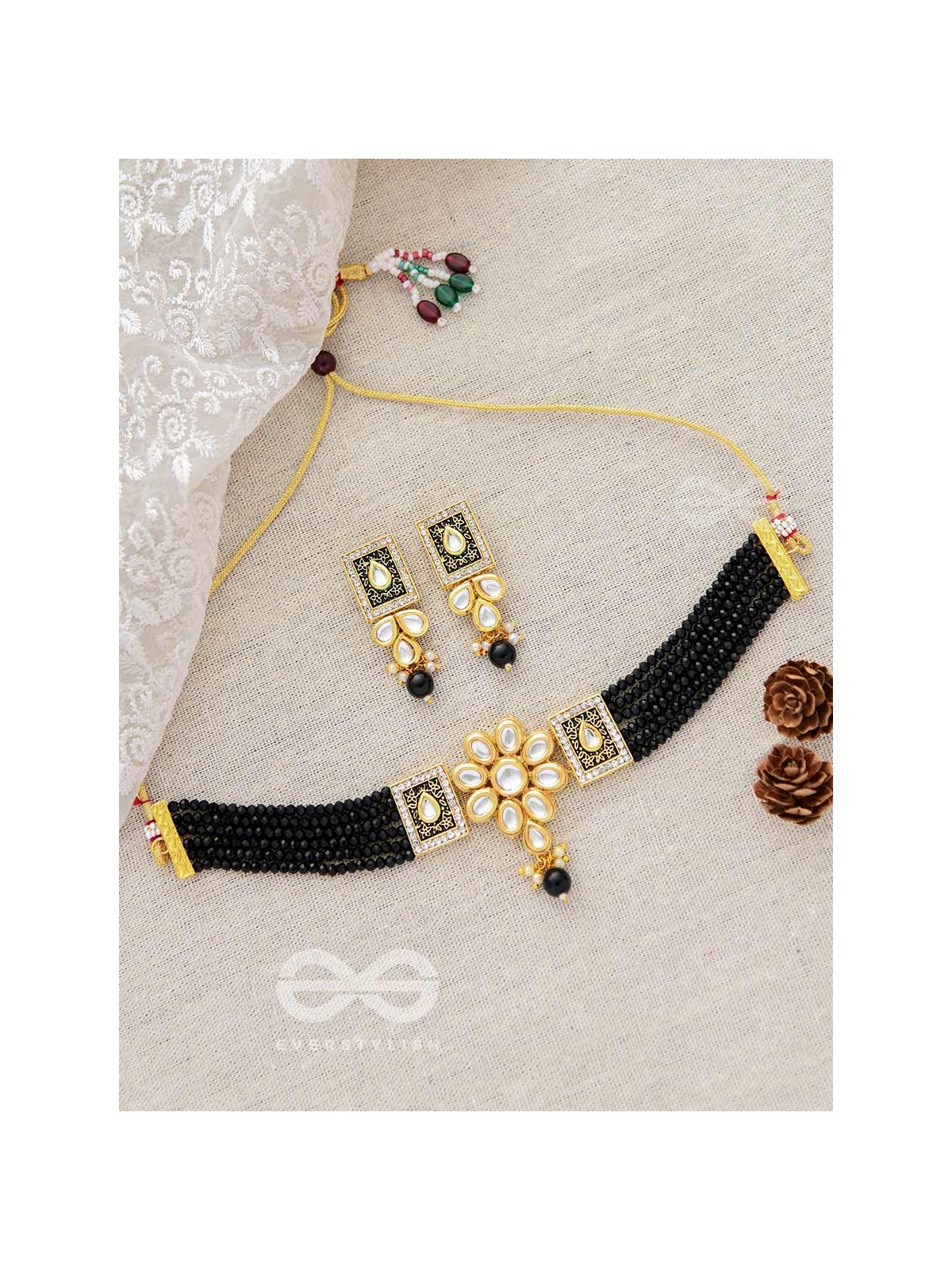 The Etheral Elegance - Set of Statement Choker And Earrings (Black)