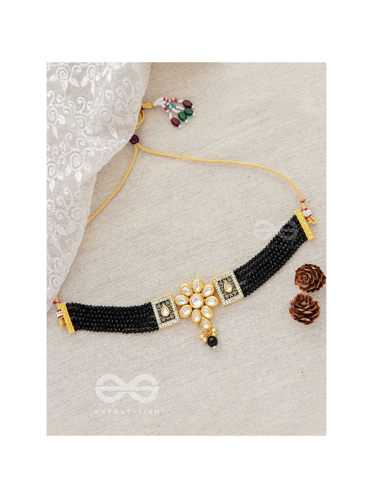The Etheral Elegance - Set of Statement Choker And Earrings (Black)